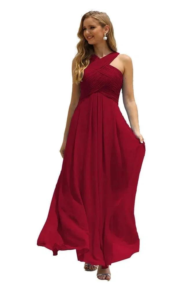 Numbersea Women Halter Chiffon Bridesmaid Dress A-line Long Formal Prom Gown SEA28015