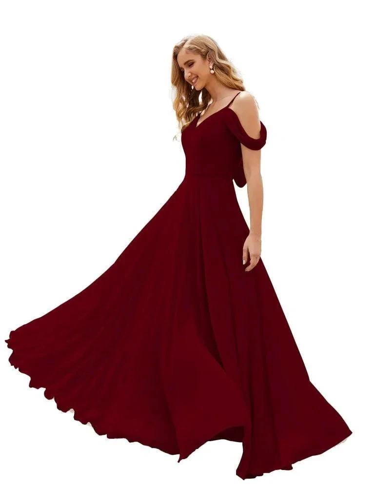 Numbersea Cold Shoulder Chiffon Bridesmaid Dresses Long Maxi Formal Prom Gowns for Women Party  SEA28059