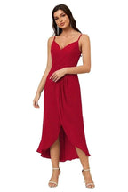 Numbersea Spaghetti Chiffon V Neck Bridesmaid Dress Mid-Length Slit Formal Prom Dress Homecoming Dress 2803