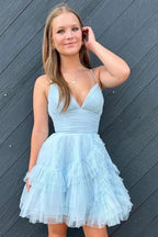 Cute A-Line Spaghetti Straps Pink Tulle Homecoming Party Dress PD481