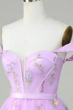 Cute A Line Sweetheart Purple Short Homecoming Dress with Embroidery