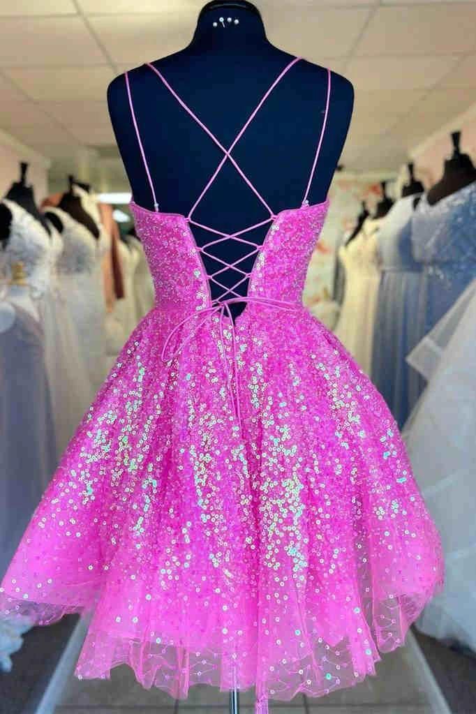 Cute Hot Pink Sequins Homecoming Dress SYH24