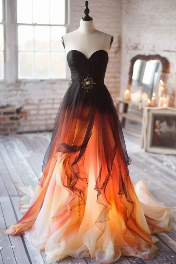 Unique Strapless A Line Tulle Chiffon Prom Dress Long Evening Dress Y8384