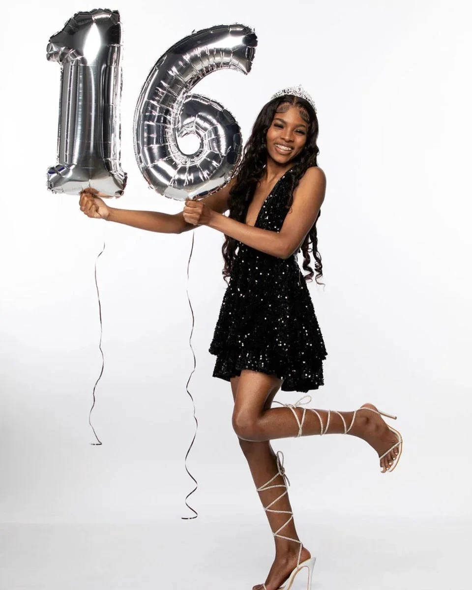 A-line Black Sequin Homecoming Dress Black Birthday Party Dress Y4601