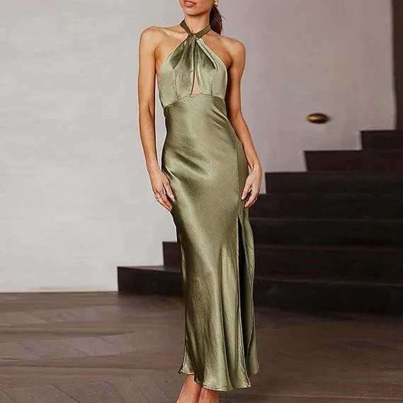 Sexy Olive Green Backless Evening Dress Olive Green Gala Dress Y7400