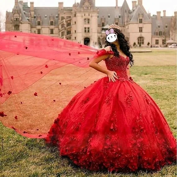 Pink Sweet 16 Dress,Pink Ball Gown With 3D Flowers,Pink Princess Dress  Y2337