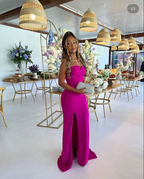 Elegant Fuchsia Strapless Sheath Evening Dress With Split Y5252