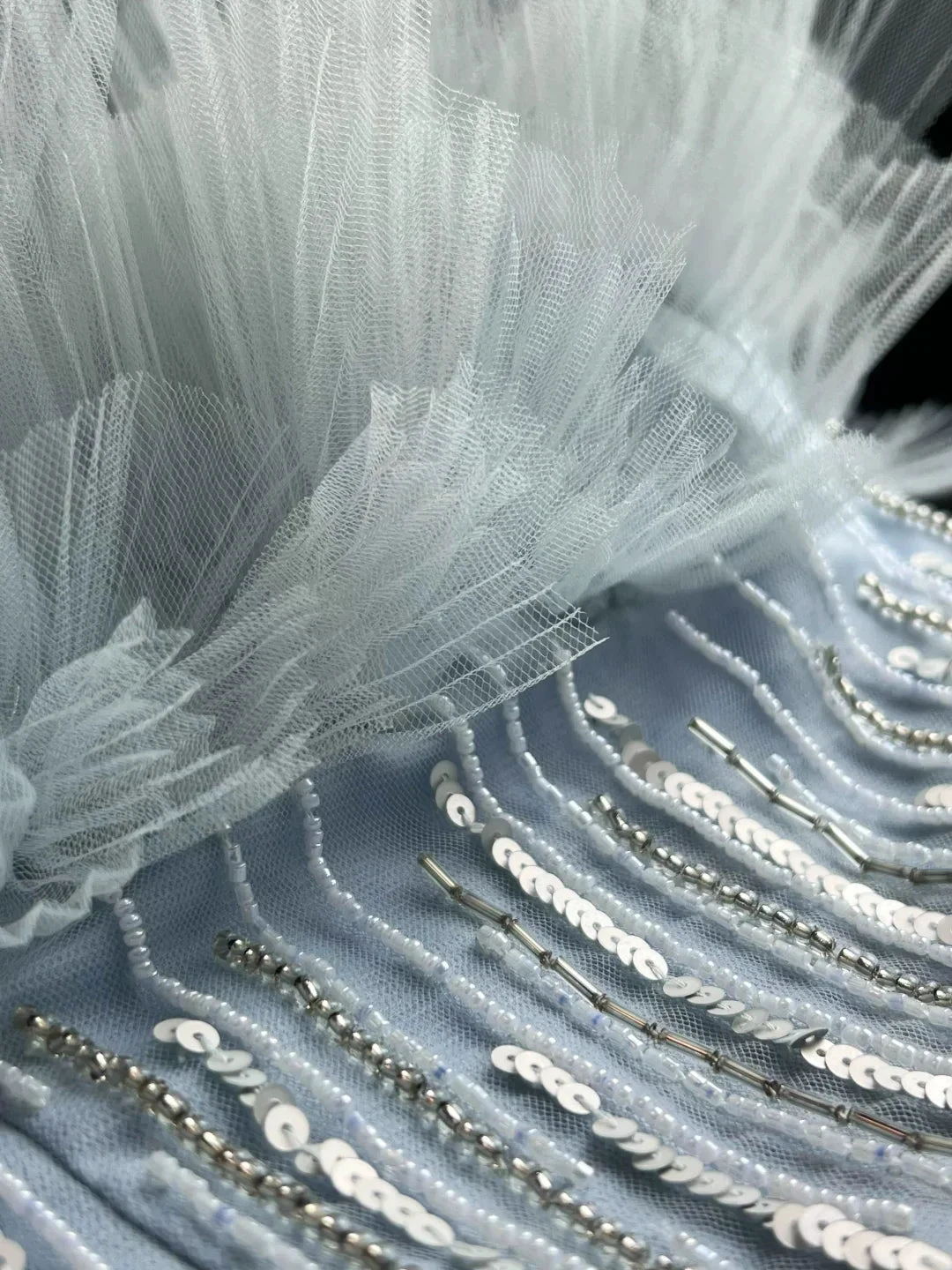 Elegant Blue Tulle Sequins Beaded ALine Prom Dress Evening Dress Y8646