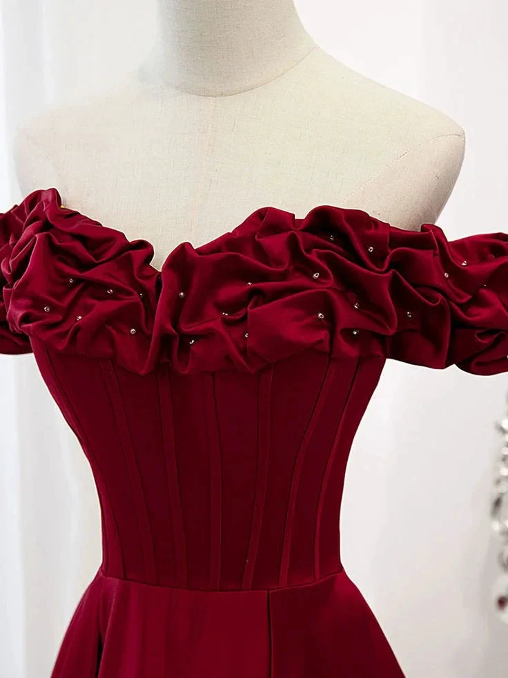A-Line Off Shoulder Satin Long Prom Dress Satin Evening Dress Y6340