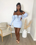 Blue Strapless Homecoming Dress Blue Bodycon Dress Y2201