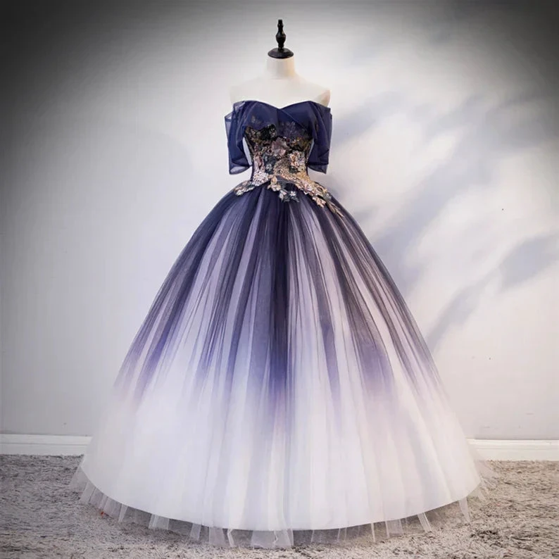 Ombre Beading Floral Lace Tulle Dress, Quinceañera Dress, Ball Gown Y1935