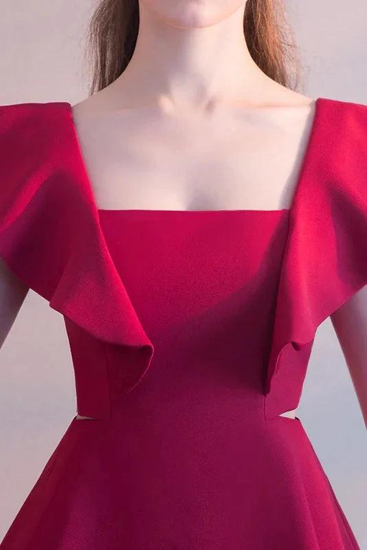 Elegant Square Neck Burgundy Sleeveless Short Homecoming Dresses
