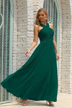 Numbersea Women Halter Chiffon Bridesmaid Dress A-line Long Formal Prom Gown SEA28015