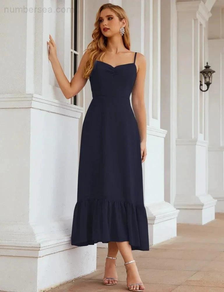 Numbersea  Spaghetti Strap Chiffon Bridesmaid Dress Ankle Length Formal A Line Cocktail Party Homecoming Dress for Juniors  SEA28028