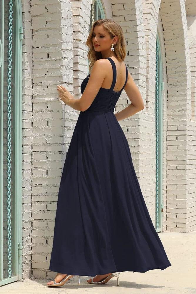 Numbersea Women Halter Chiffon Bridesmaid Dress A-line Long Formal Prom Gown SEA28015