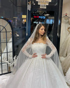 Deluxe Floor Length Long Sleeves A-Line Lace Wedding Dress with Ruffles