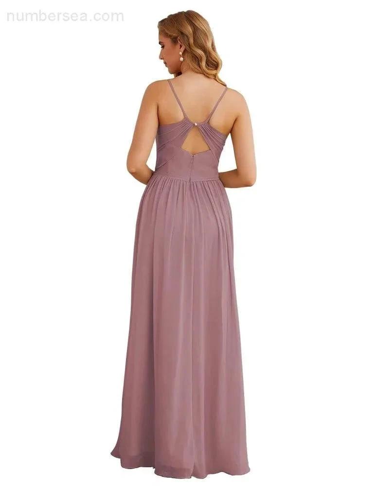 Numbersea Spaghetti Strap Bridesmaid Dresses Long Formal Party Prom Gowns 28060