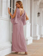Numbersea Chiffon Bridesmaid Dresses with Split for Women Wedding Long Party Prom Gown Flutter Sleeve SEA28045