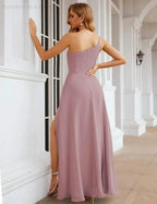 Numbersea One Shoulder Chiffon Bridesmaid Dresses Long Formal Homecoming Prom Gowns for Women Party Wedding Evening SEA28052