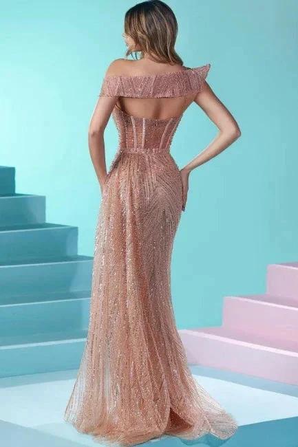 Designer Long Mermaid Spaghetti Strap Beading Sequined Prom Dress With Slit
