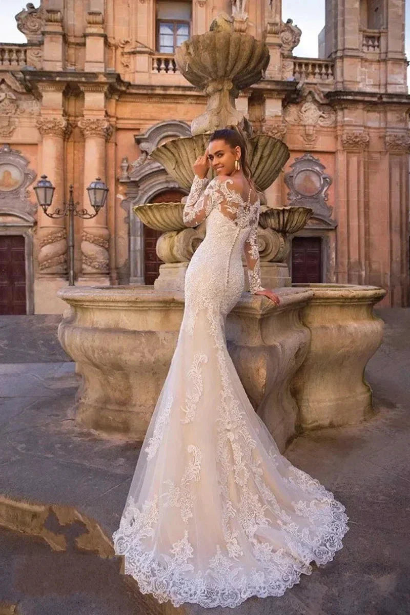 Detachable Train Mermaid Long Sleeves Wedding Dresses Lace Robe De Mariée Vestido De Noiva