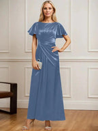 A-line Scoop Ankle-Length Stretch Satin Mother of the Bride Dress With Pleated Beading