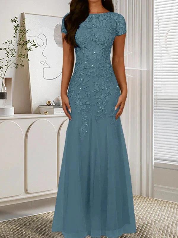 Dark Navy Mermaid Scoop Sequins Tulle Dress