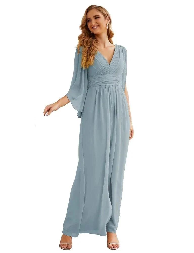 Numbersea Chiffon Bridesmaid Dresses with Split for Women Wedding Long Party Prom Gown Flutter Sleeve SEA28045