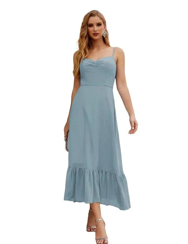 Numbersea  Spaghetti Strap Chiffon Bridesmaid Dress Ankle Length Formal A Line Cocktail Party Homecoming Dress for Juniors  SEA28028