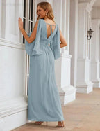 Numbersea Chiffon Bridesmaid Dresses with Split for Women Wedding Long Party Prom Gown Flutter Sleeve SEA28045