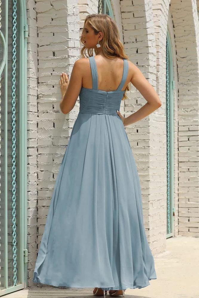 Numbersea Women Halter Chiffon Bridesmaid Dress A-line Long Formal Prom Gown SEA28015