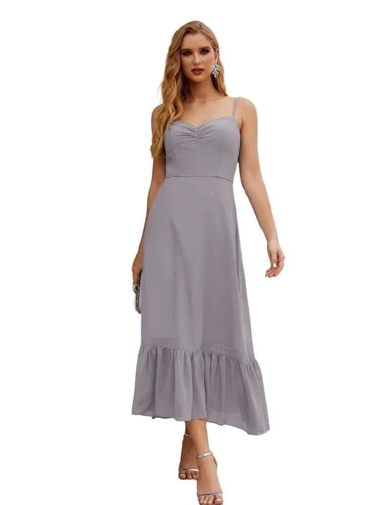 Numbersea  Spaghetti Strap Chiffon Bridesmaid Dress Ankle Length Formal A Line Cocktail Party Homecoming Dress for Juniors  SEA28028