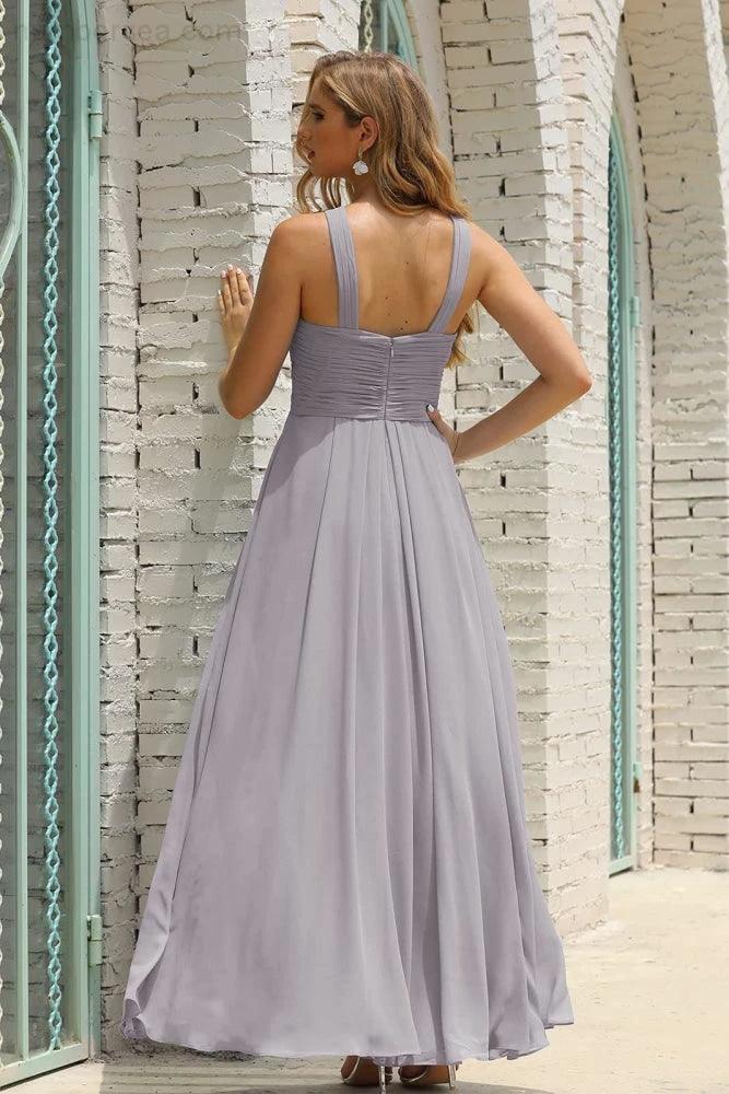 Numbersea Women Halter Chiffon Bridesmaid Dress A-line Long Formal Prom Gown SEA28015
