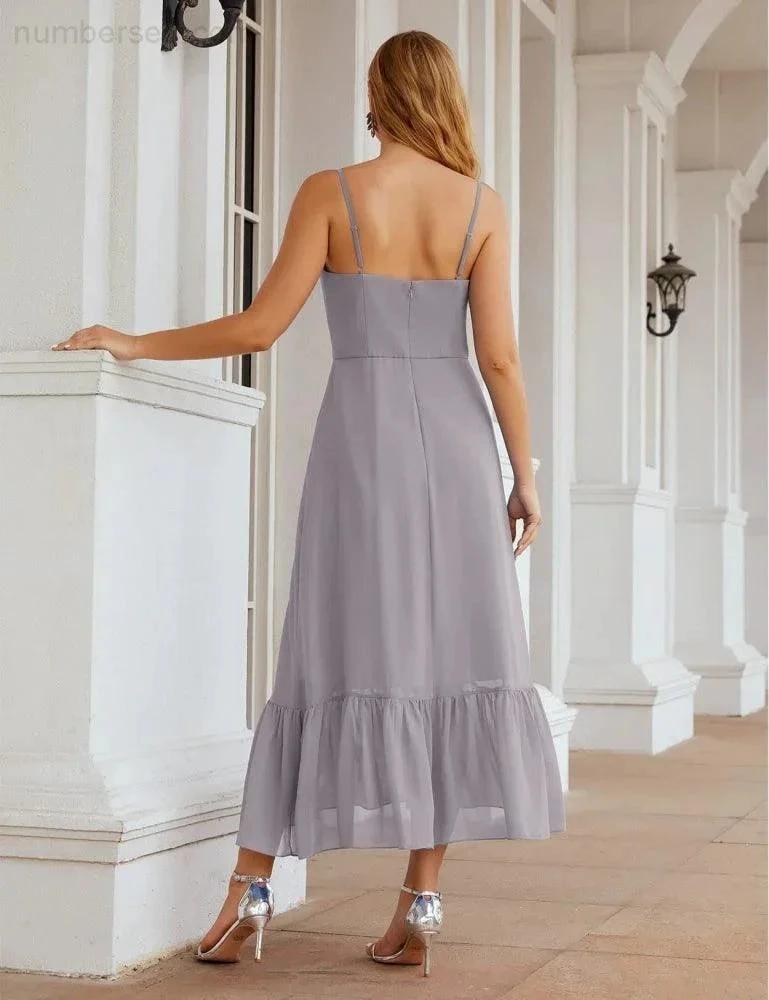 Numbersea  Spaghetti Strap Chiffon Bridesmaid Dress Ankle Length Formal A Line Cocktail Party Homecoming Dress for Juniors  SEA28028