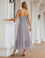 Numbersea  Spaghetti Strap Chiffon Bridesmaid Dress Ankle Length Formal A Line Cocktail Party Homecoming Dress for Juniors  SEA28028