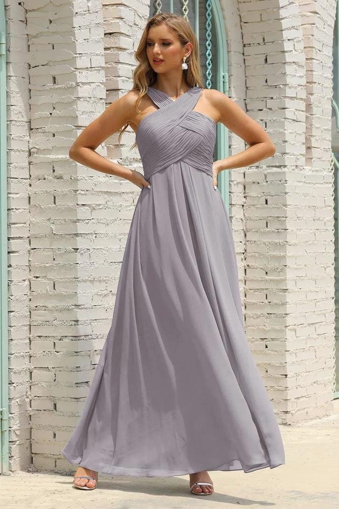 Numbersea Women Halter Chiffon Bridesmaid Dress A-line Long Formal Prom Gown SEA28015