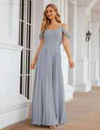 Numbersea Cold Shoulder Chiffon Bridesmaid Dresses Long Maxi Formal Prom Gowns for Women Party  SEA28059