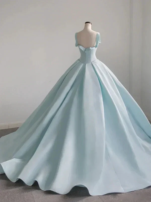 Blue Satin Long Ball Gown , Blue Sweet 16 Dress Y392