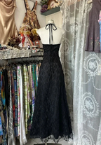 Vintage V Neck Black Chiffon Lace Evening Dress Long Prom Dress Y7813