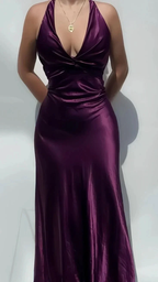 Sexy V Neck Satin Evening Dress Long Prom Dress Y7781