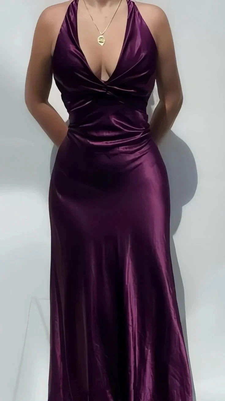 Sexy V Neck Satin Evening Dress Long Prom Dress Y7781