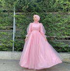 Pink tulle long prom dress pink tulle evening dress Y6325