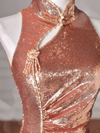 Classy Rose Gold Sequin Mermaid Long Prom Dress Backless Evening Dress Y8635