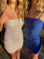 Lovely Spaghetti Straps Homecoming Dress Blue Bodycon Dress Y2102