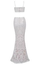 White Two Pieces Mermaid Wedding Dress Sexy Beach Wedding Dress Y1386