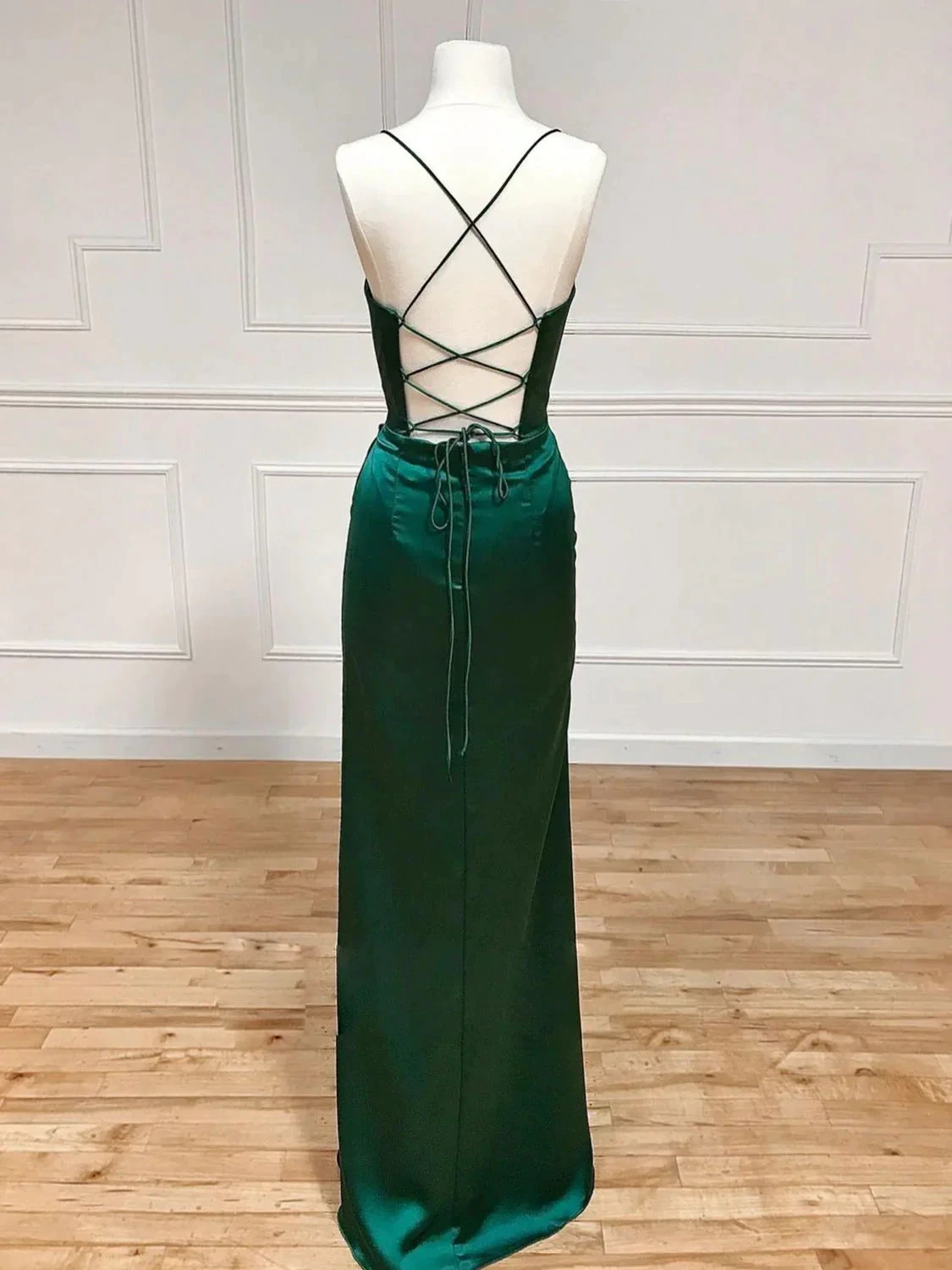 Green Sweetheart Neck Satin Long Prom Dress Green Evening Dresses Y4395