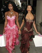 Vintage Hot Pink Lace Chiffon Ruffles Evening Dress Strapless Prom Dress Y8252