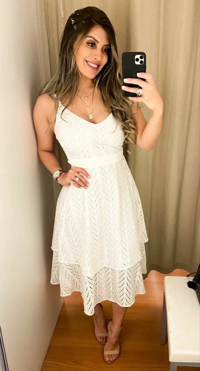 Beautiful White A-line Midi-length Evening Dress White Beach Dress Y5459