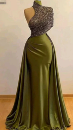 High neck vintage evening dresses long sparkly vintage elegant evening gowns  Y390