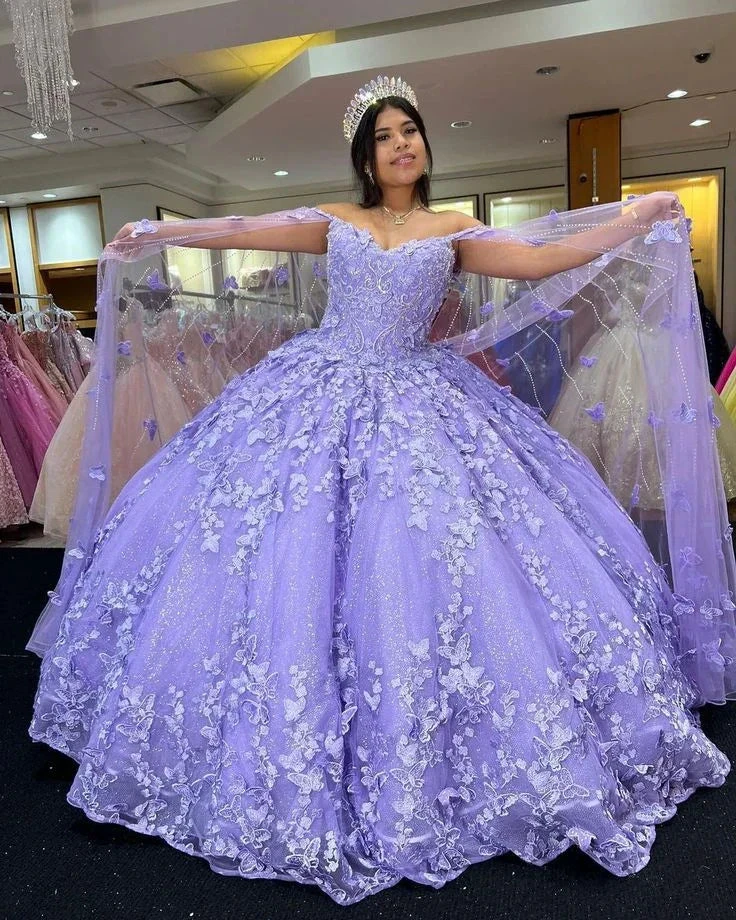 Luxurious Lavender Ball Gown With Butterflies,Sweet 16 Dress Y6755